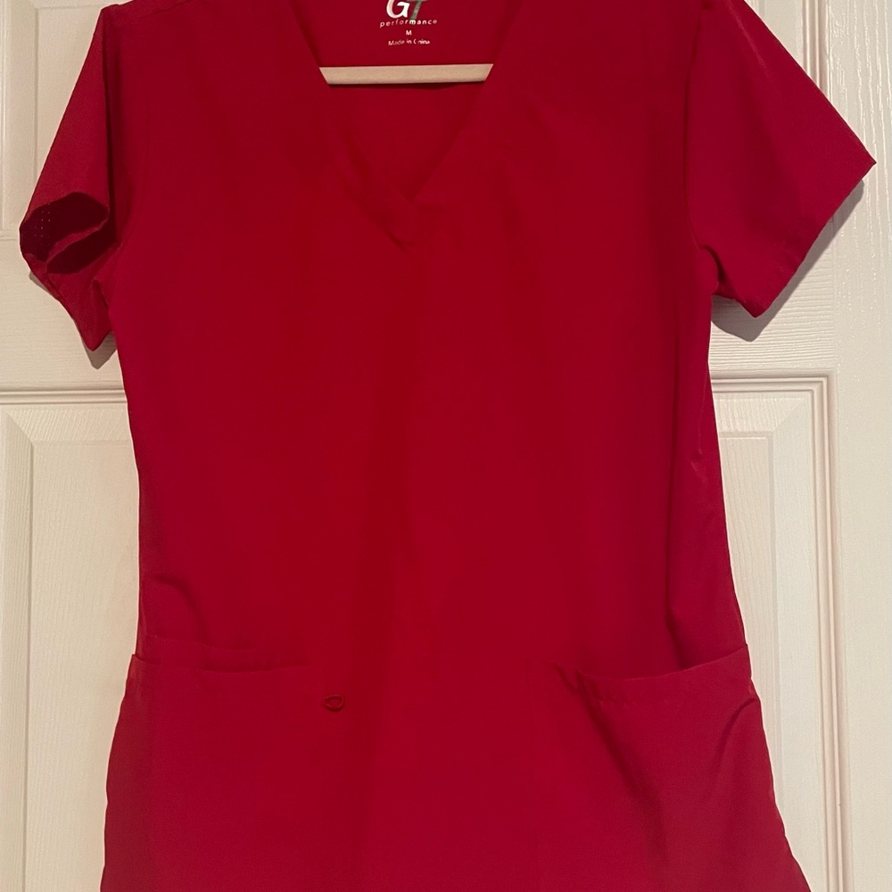Women Red V-Neck Scrub Top